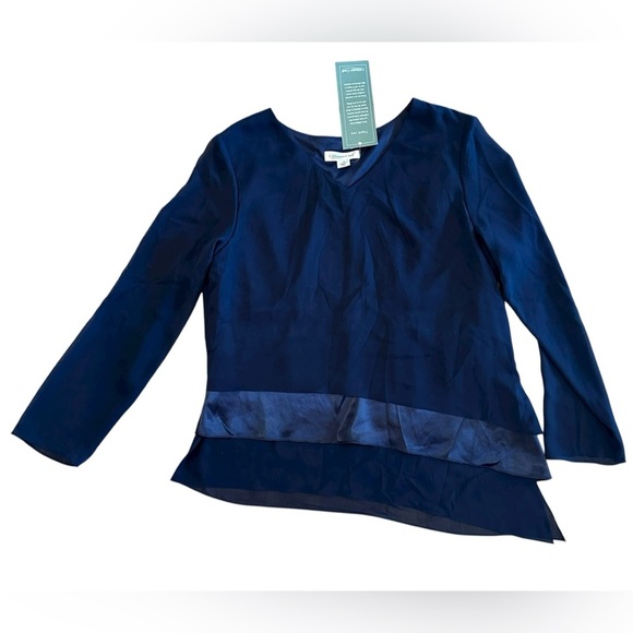 Women’s Coldwater Creek Navy Blouse V-Neck NWT Size 10 - Picture 2 of 8